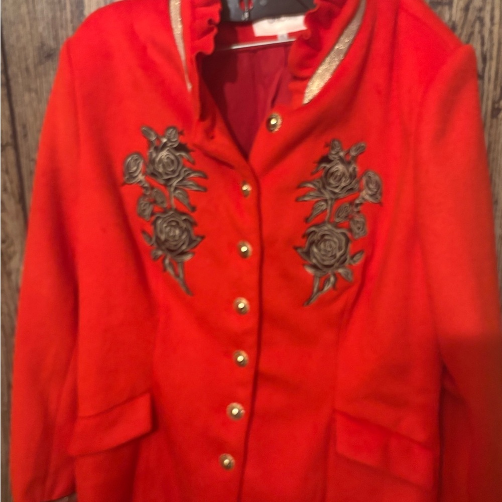 Oyrosy Red Embroidered Women's Jacket XL